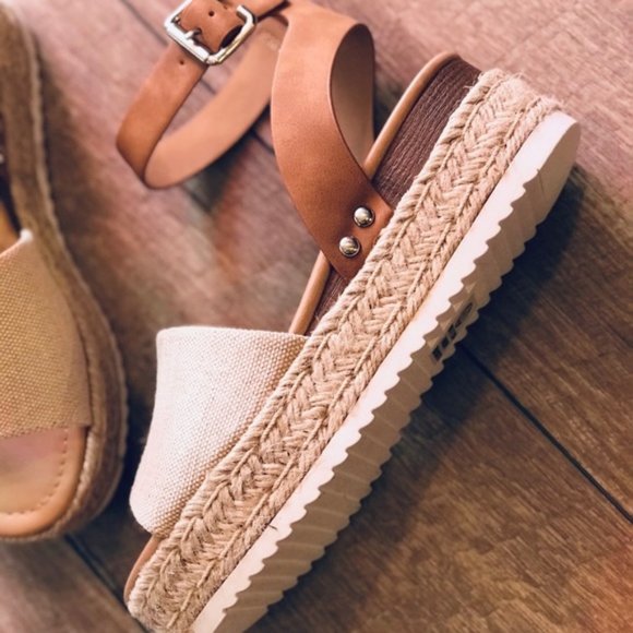Soda Cream and Tan Espadrille Shoes with Platform - Picture 2 of 2